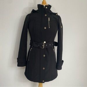 Michael Michael Kors Women's Black Hooded Belted Classic Trench Coat Size XXSP